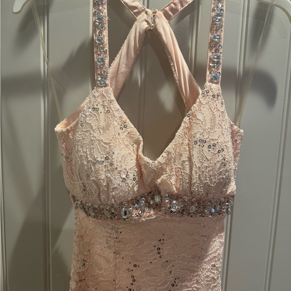 Elegant Pink Lace Halter Dress - Picture 3 of 6